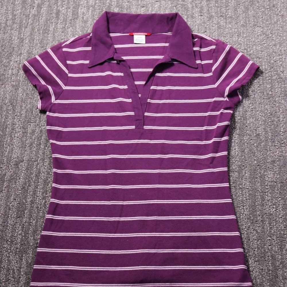VTG UNIONBAY Juniors Medium Purple Striped Collared V-Neck